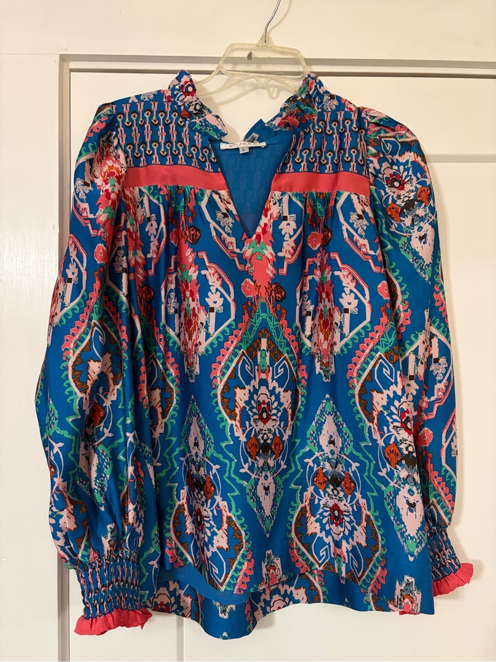 Joy Joy Blue Multicolor Printed Long-Sleeve Blouse